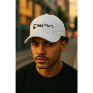 Șepci albe personalizate cu nume purtate de grup – design unisex, ideal pentru echipe, cadouri și branding personal