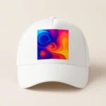 Șapcă albă personalizată cu imprimeu abstract multicolor – vedere frontală, design artistic vibrant, personalizare premium, impact vizual puternic