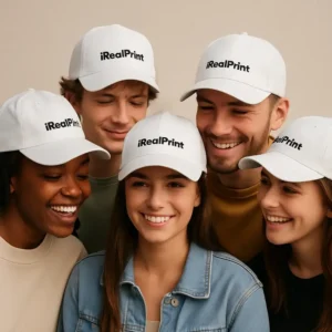 Șapcă albă personalizată cu nume – design minimalist, text negru clar, stil unisex urban iRealPrint