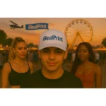 Șapcă albă personalizată iRealPrint – model unisex, ideal pentru branding, festivaluri și mesaje vizibile pe fundal curat