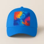 Șapcă albastră personalizată cu poză abstractă colorată – imprimare clară prin transfer termic, contrast vibrant și stil modern