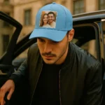 Șapcă albastru marin personalizată cu poză cuplu – imprimare foto clară, cadou premium și stil elegant