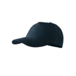 Șapcă personalizată albastru navy – vedere laterală, fundal premium pentru logo alb sau argintiu, personalizare prin transfer termic