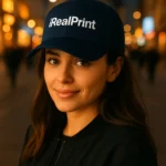 Șapcă albastru navy personalizată cu nume – text alb clar pe fundal închis, design premium unisex pentru branding elegant