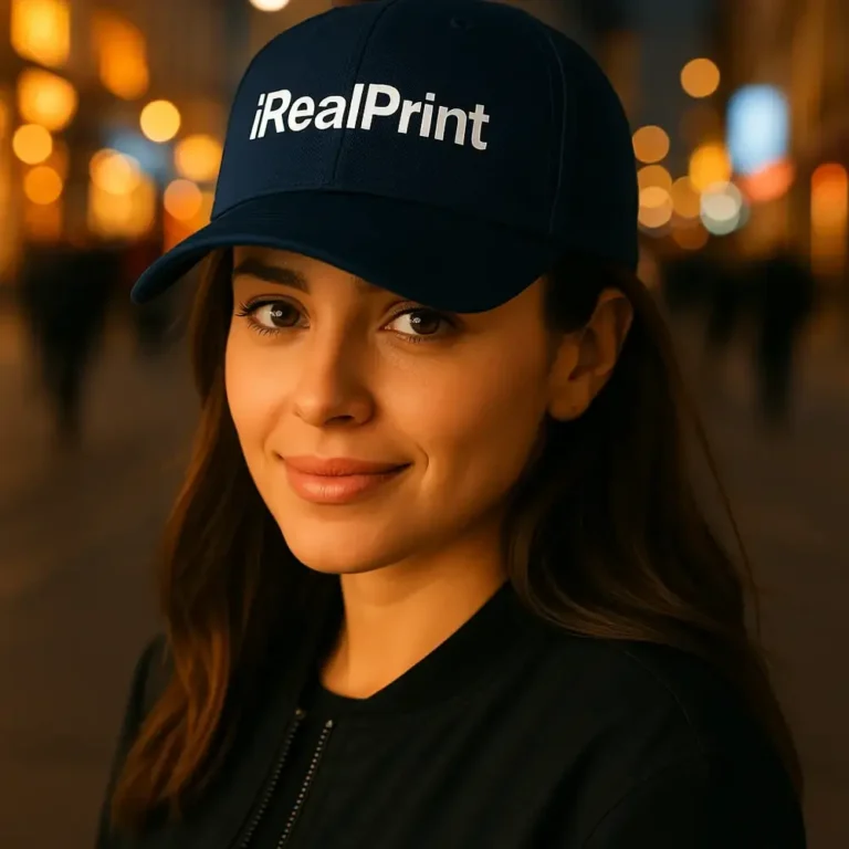 Șapcă albastru navy personalizată cu nume – text alb clar pe fundal închis, design premium unisex pentru branding elegant