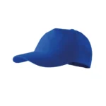 Șapcă personalizată albastru regal – vedere laterală, croială unisex modernă, ideală pentru imprimare logo sau text contrastant
