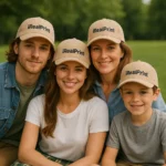 Șepci crem personalizate cu nume purtate de familie – design elegant iRealPrint, cadou perfect și uniformizare premium