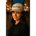 Șapcă crem personalizată cu nume pentru damă – design iRealPrint, stil natural și elegant