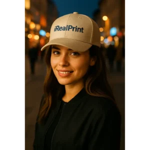 Șapcă crem personalizată cu nume pentru damă – design iRealPrint, stil natural și elegant