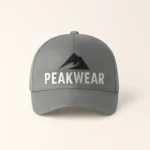 Șapcă gri personalizată cu logo Peakwear – design corporatist, stil modern, print clar prin transfer termic