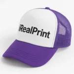 Șapcă mov inscripționată – față albă personalizată iRealPrint, cozoroc mov intens și plasă laterală mov