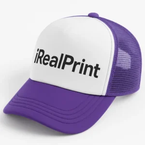 Șapcă mov inscripționată – model unisex cu față albă personalizată iRealPrint și plasă laterală mov