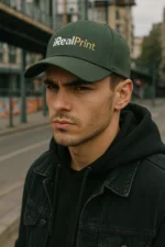 Șapcă gri închis personalizată cu nume și text – model premium, imprimeu auriu iRealPrint, stil urban și profesional