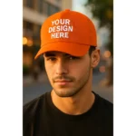 Șapcă portocalie personalizată – model modern, design imprimat la alegere pentru vizibilitate maximă