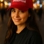 Șapcă roșie personalizată cu nume – model unisex, text alb vizibil pe fundal intens, ideală pentru branding și cadouri