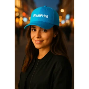 Șapcă turcoaz personalizată cu nume iRealPrint, model unisex modern și elegant
