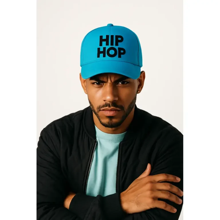 Șapcă turcoaz personalizată cu text HIP HOP – imprimare clară prin transfer termic, stil urban și vizibilitate creativă