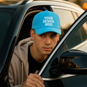 Șapcă personalizată turcoaz la comandă – model unisex, fundal vibrant pentru designuri creative