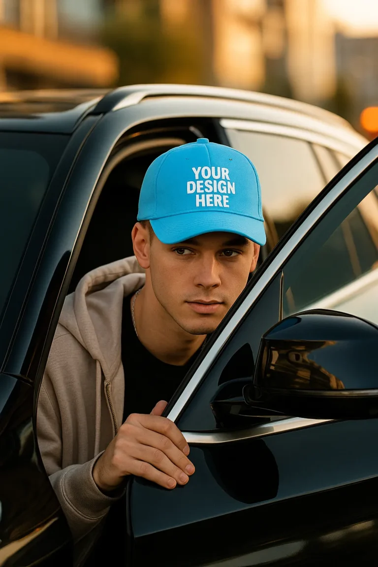 Șapcă personalizată turcoaz la comandă – model unisex, fundal vibrant pentru designuri creative