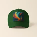 Șapcă verde închis personalizată cu design abstract colorat – imprimare clară prin transfer termic, fundal sobru și stil modern creativ