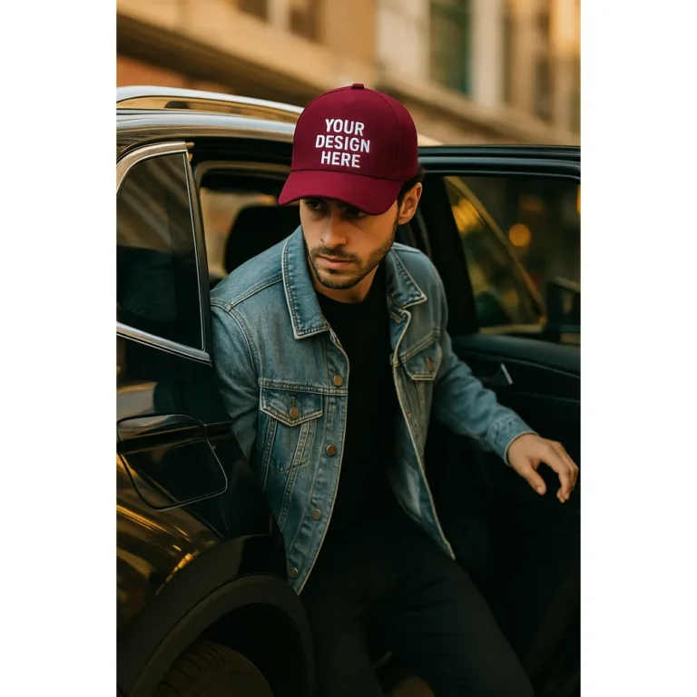 Șapcă vișinie personalizată – model urban, personalizare clară, accesoriu ideal pentru outfituri moderne și branding distinct