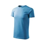 Tricou bărbați albastru azur – vedere din profil, simplu și pregătit pentru personalizare premium
