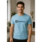 Tricou bărbați personalizat albastru deschis cu logo iRealPrint – stil fresh și branding vizibil