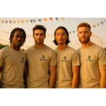 Grup de bărbați purtând tricouri gri ice personalizate iRealPrint – vibe de apartenență, stil minimalist și impact vizual unitar