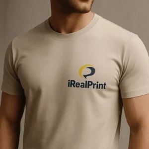 Tricou bărbați gri ice personalizat iRealPrint – close-up modern, design minimalist cu logo aplicat prin transfer termic