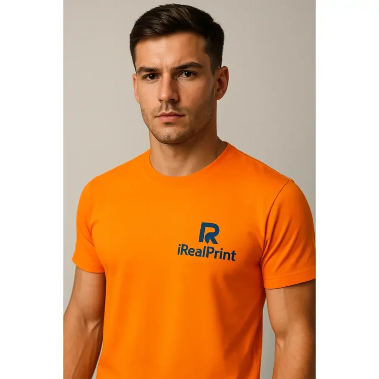Tricou personalizat bărbați orange – model clasic cu logo iRealPrint, stil masculin energic și modern