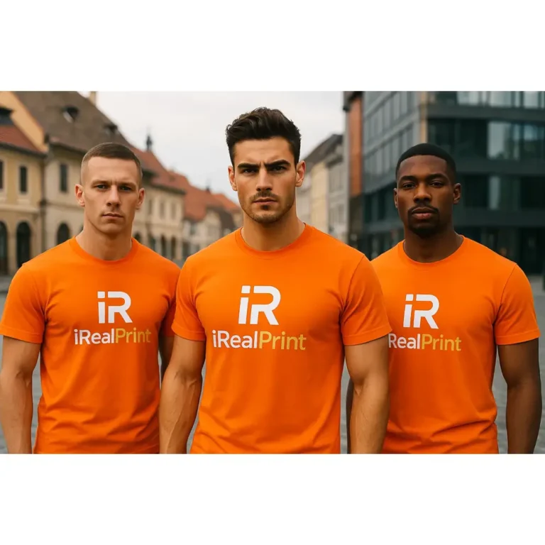 Tricou bărbați orange personalizat – vedere din spate, croială modernă, material premium, culoare intensă pentru impact vizual
