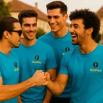 Tricou bărbați personalizat turcoaz – grup masculin, energie pozitivă, vibe prietenos și modern iRealPrint