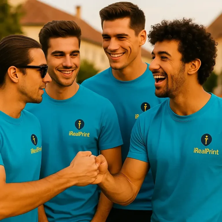 Tricou bărbați personalizat turcoaz – grup masculin, energie pozitivă, vibe prietenos și modern iRealPrint