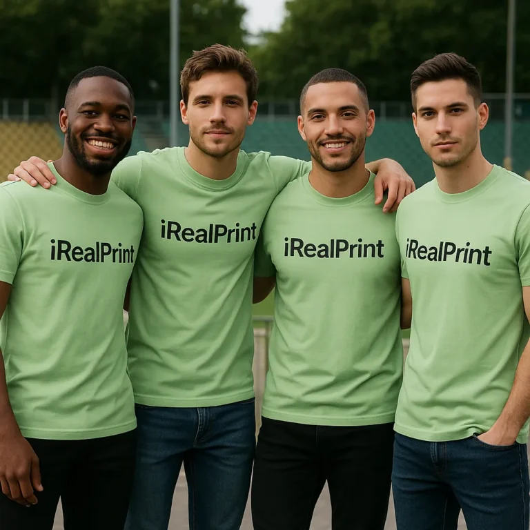 Tricou personalizat bărbați verde iarbă – grup masculin iRealPrint, energie pozitivă, stil activ și libertate vizuală
