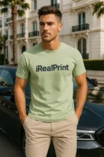Tricou bărbați verde iarbă personalizat – look urban premium cu logo iRealPrint, energie naturală și atitudine fresh