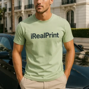 Tricou bărbați verde iarbă personalizat – look urban premium cu logo iRealPrint, energie naturală și atitudine fresh