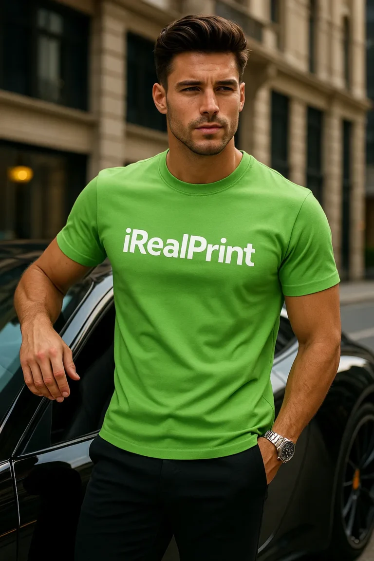 Tricou bărbați verde măr personalizat – outfit streetwear urban, stil lux și atitudine relaxată