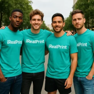 Tricouri bărbați verde smarald personalizate iRealPrint – grup prieteni, vibe urban și unitate vizuală