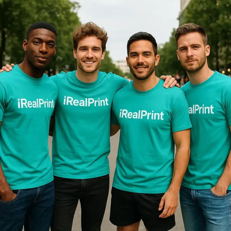 Tricouri bărbați verde smarald personalizate iRealPrint – grup prieteni, vibe urban și unitate vizuală