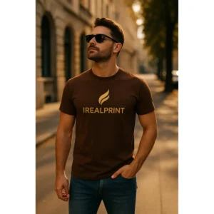 Tricou bărbați personalizat ciocolată iRealPrint – stil urban premium, mesaj vizual elegant și maturitate masculină autentică