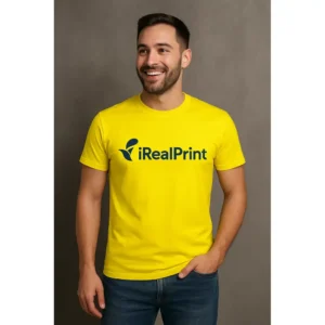 Tricou personalizat bărbați galben lămâie – design iRealPrint, mesaj clar și impact vizual puternic