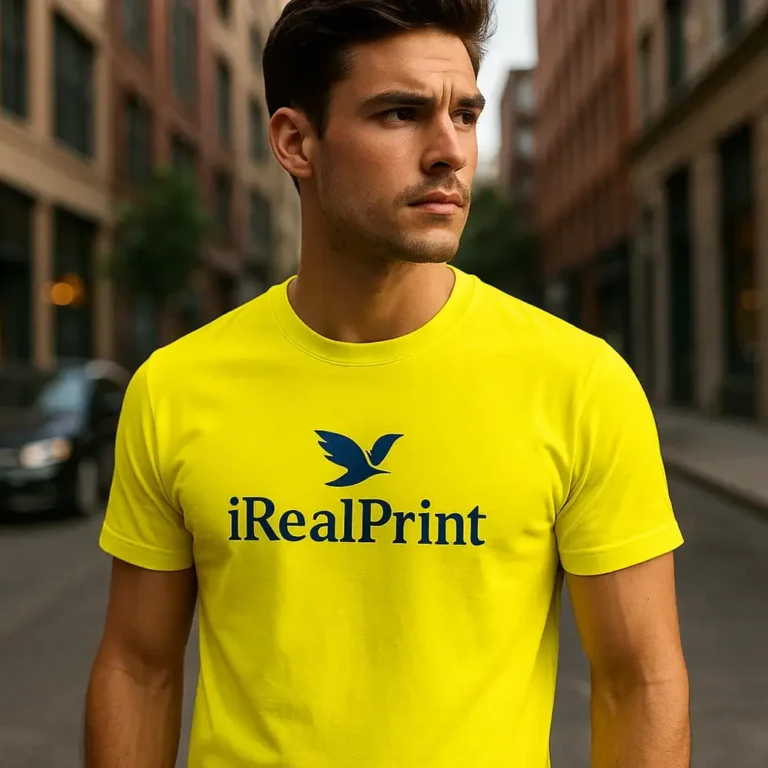 Tricou personalizat bărbați galben lămâie – mesaj vizibil iRealPrint, look urban modern