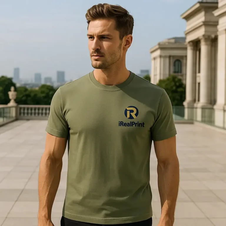 Tricou bărbați personalizat kaki deschis – lifestyle urban, stil natural și claritate vizuală autentică