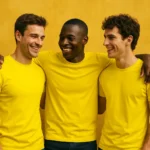 Tricou bărbați personalizat galben – grup de prieteni, energie și fraternitate