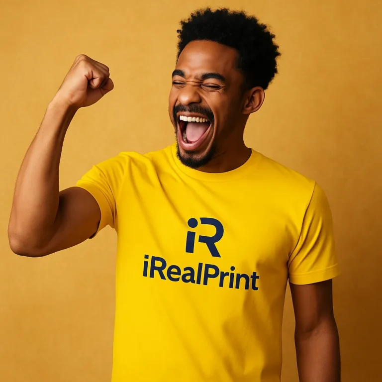 Tricou bărbați personalizat galben – energie pozitivă, entuziasm și branding iRealPrint