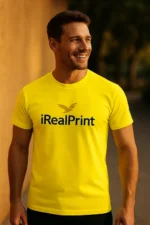 Tricou bărbați personalizat galben – stil pozitiv iRealPrint, purtat outdoor la apus