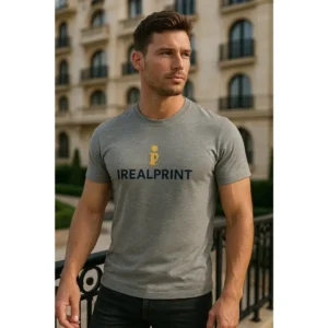 Tricou bărbați gri închis personalizat iRealPrint – outfit elegant, rafinament masculin și impact vizual puternic