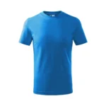 Tricou copii personalizat albastru – vedere față, bumbac moale, fundal ideal pentru personalizări creative și imprimeuri colorate
