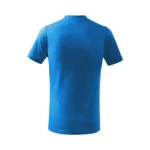 Tricou copii personalizat albastru – vedere din spate, croială simplă și uniformă, bumbac moale pentru confort maxim