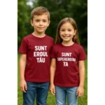 Tricou copii personalizat garnet iRealPrint – vedere din unghi trei sferturi, nuanță roșu închis premium, material bumbac fin, croială unisex și design elegant pentru personalizări expresive.